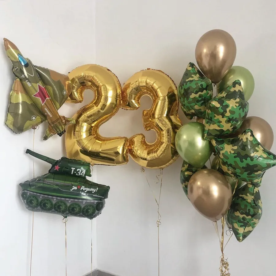 №8 Цифры «23» с танком и самолётом, золото с камуфляжем — 23 февраля, Лавка Шаров Мытищи