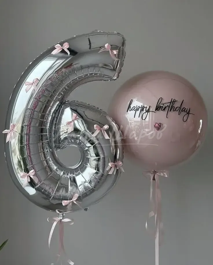 №1230 Шар с надписью «Happy Birthday» и цифрой, розовый с серебром — для девочки, Лавка Шаров Мытищи