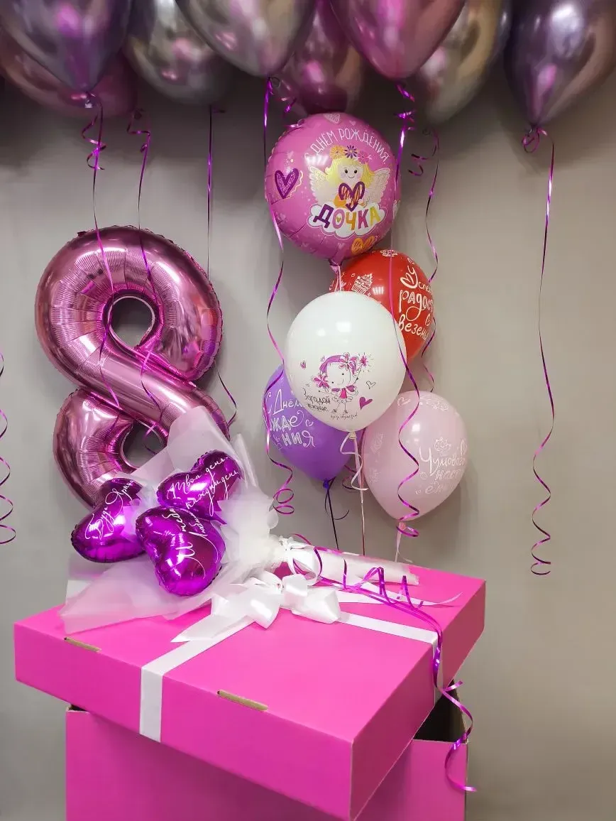 №21 Коробка сюрприз + Цифра+ Шары под потолок + Букет — для девочки, Лавка Шаров Мытищи