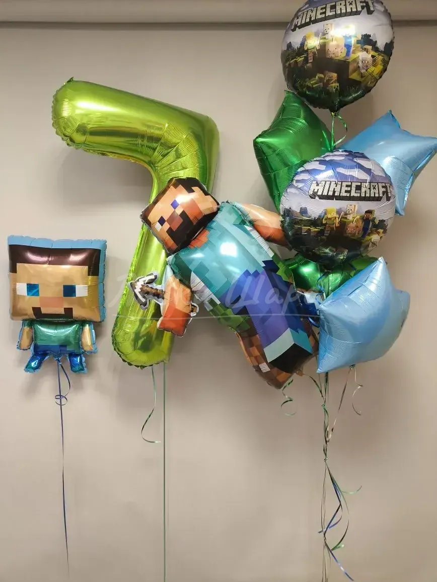 №1185 Композиция из шаров «Minecraft» с цифрой, зелёный — для мальчика, Лавка Шаров Мытищи