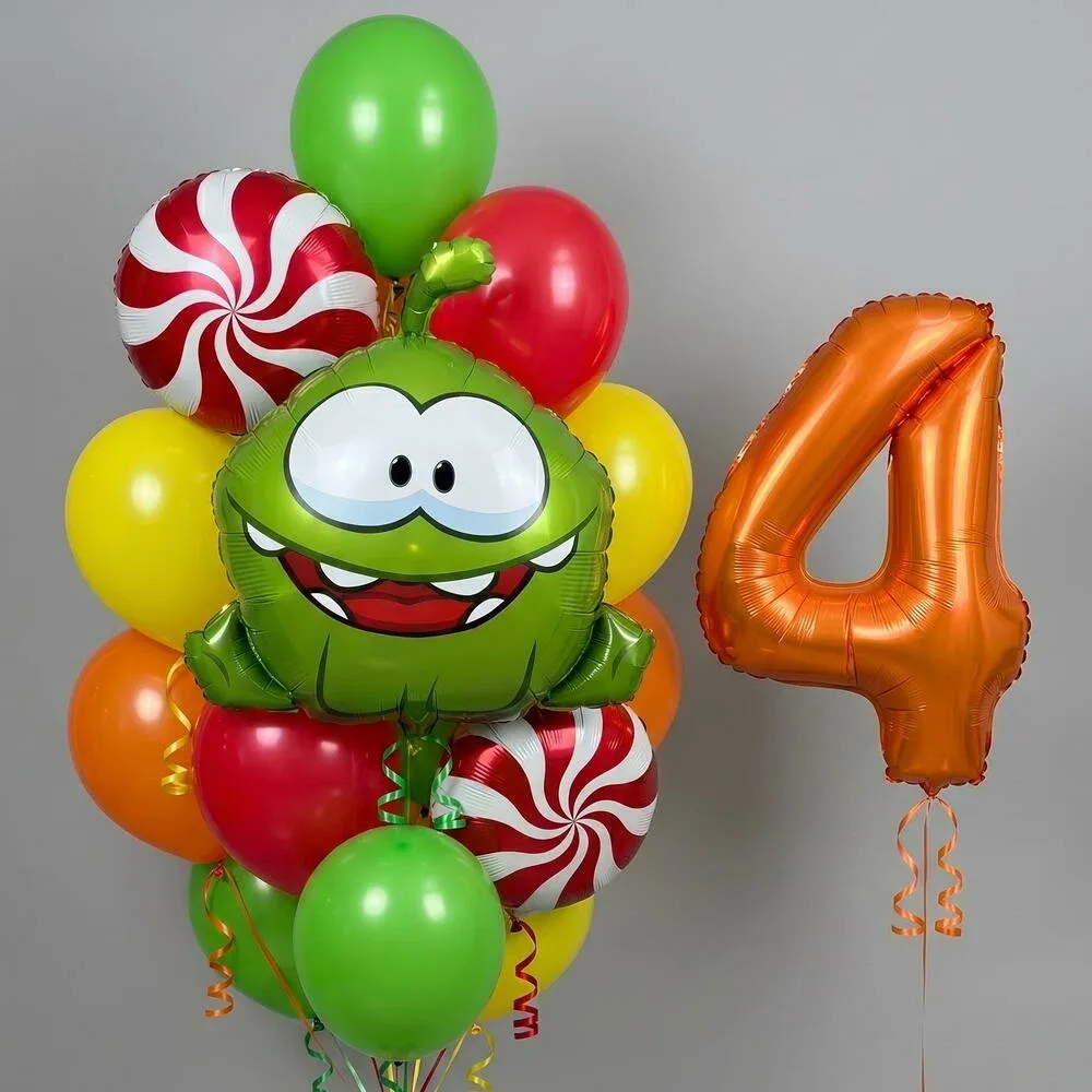 №7 Композиция из шаров с Ам-Нямом, леденцами и цифрой, яркий микс — ам-ням, Лавка Шаров Мытищи