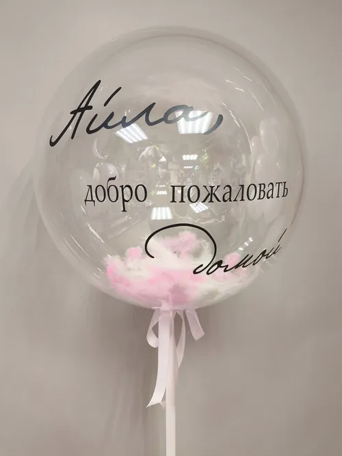 №10 Шар Баблс 60 см с перьями «Добро пожаловать домой» — большие шары, Лавка Шаров Мытищи