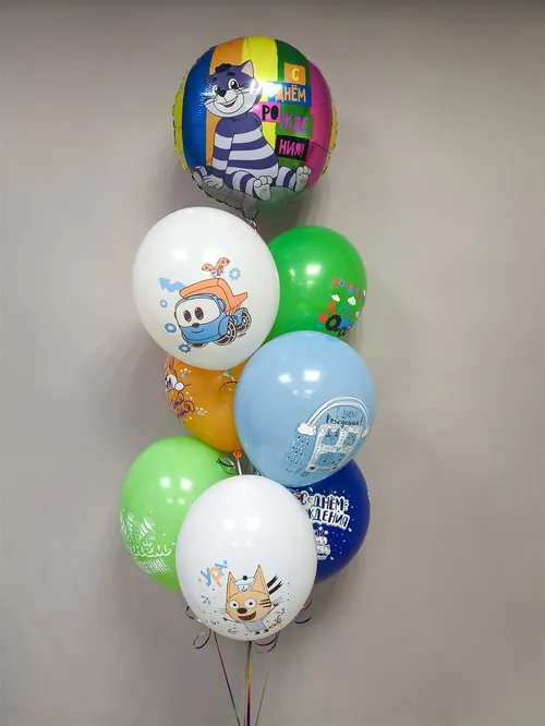 №19 Фонтан из шаров с героями мультфильмов, яркий микс — фонтаны из шаров, Лавка Шаров Мытищи