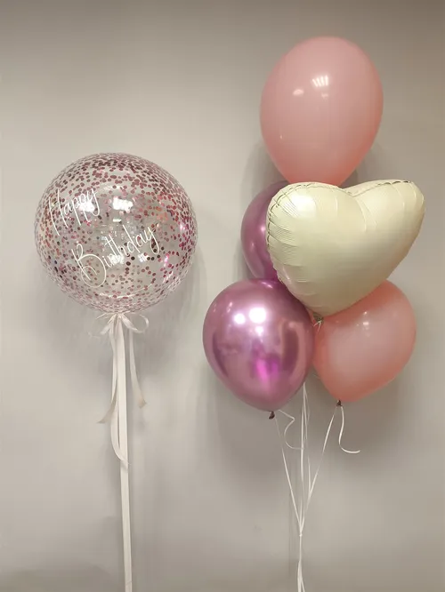 №4 Большой шар «Happy Birthday» с конфетти и фонтаном, розовый — фонтаны из шаров, Лавка Шаров Мытищи