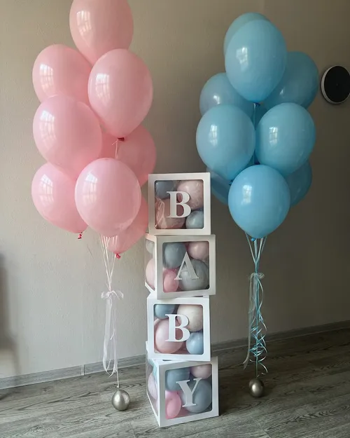 №1668 Коробки «BABY» с двумя фонтанами, розовый с голубым — гендер-пати, Лавка Шаров Мытищи