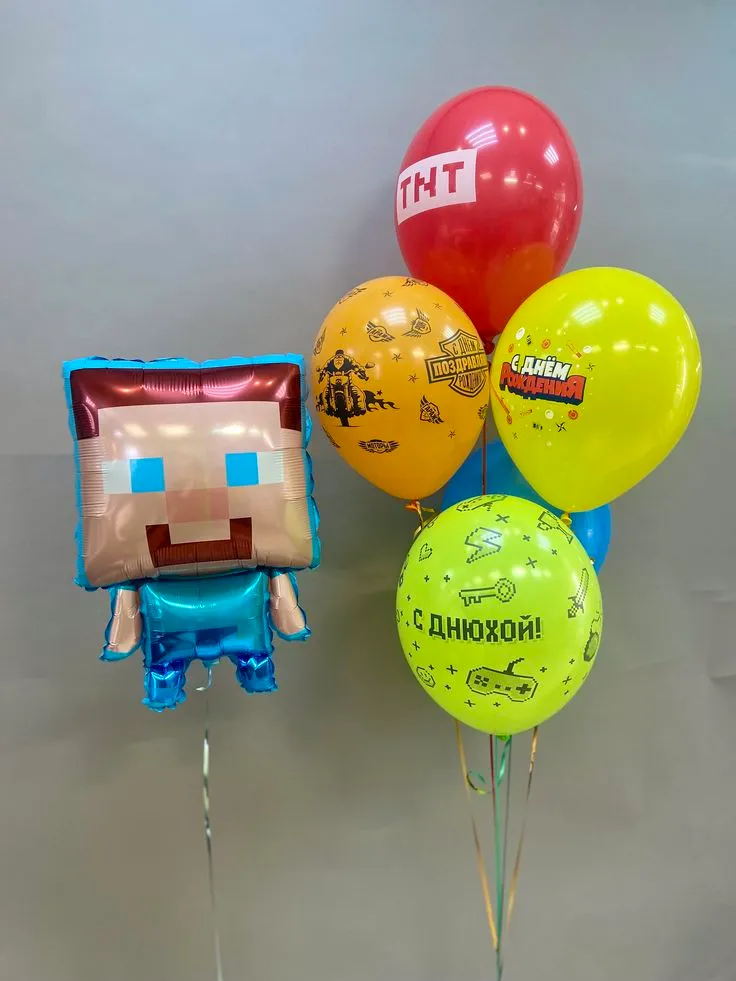№16 Фонтан из шаров Майнкрафт со Стивом, яркий микс — майнкрафт и roblox, Лавка Шаров Мытищи