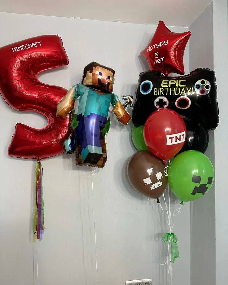 №4 Композиция из шаров Майнкрафт со Стивом, цифрой и именной звездой — майнкрафт и roblox, Лавка Шаров Мытищи