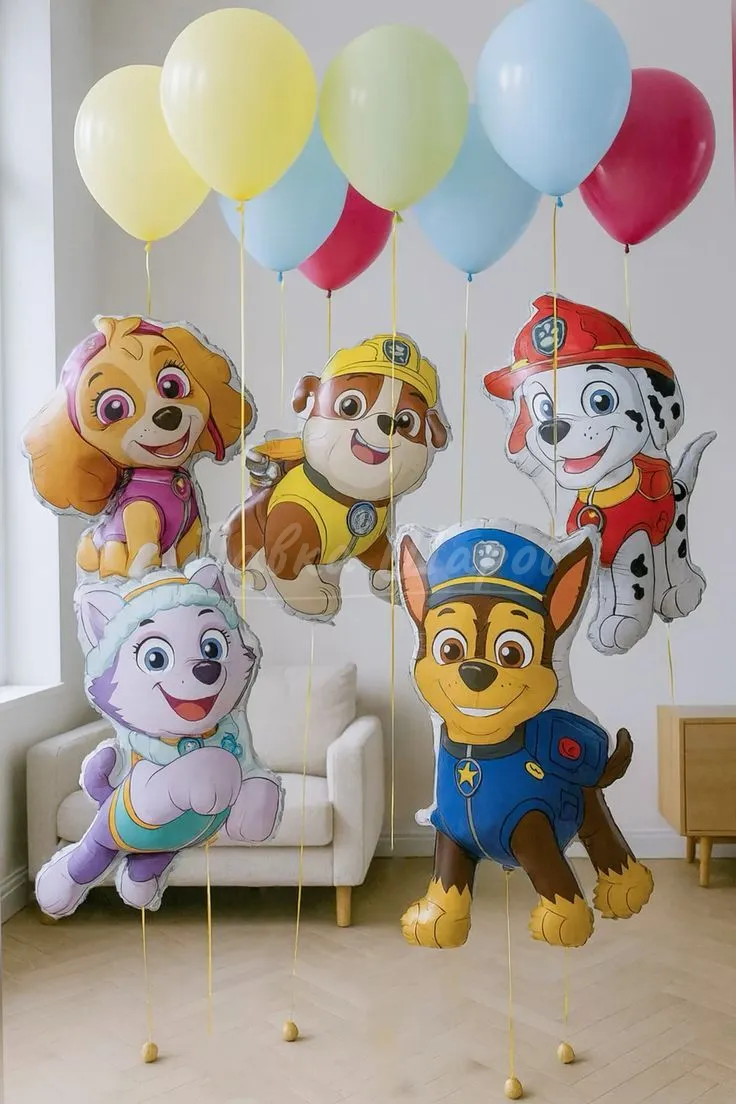 №1822 Пять фигур Щенячьего патруля с шарами, яркий микс — щенячий патруль, Лавка Шаров Мытищи