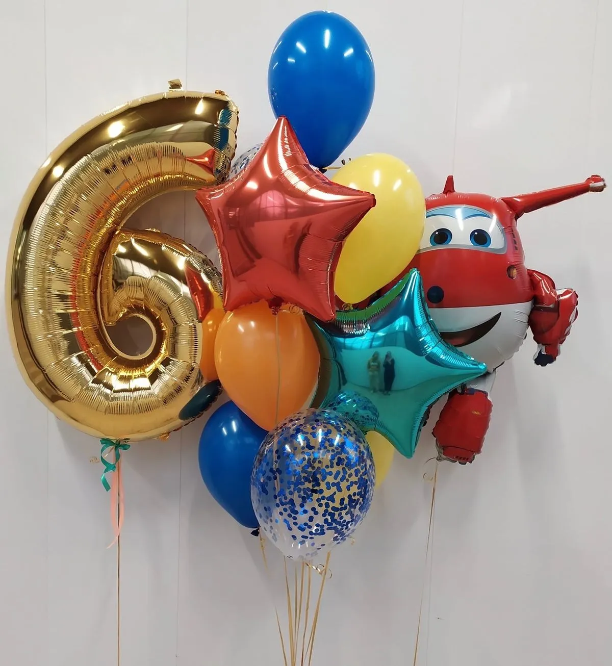 №10 Композиция из шаров с Джеттом и цифрой, яркий микс — транспорт, Лавка Шаров Мытищи