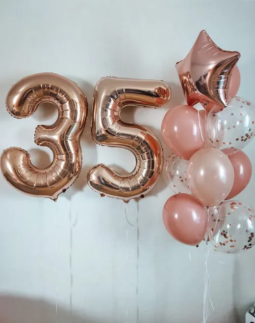 №17 Цифра 35 с фонтаном и звездой, розовое золото — юбилей, Лавка Шаров Мытищи