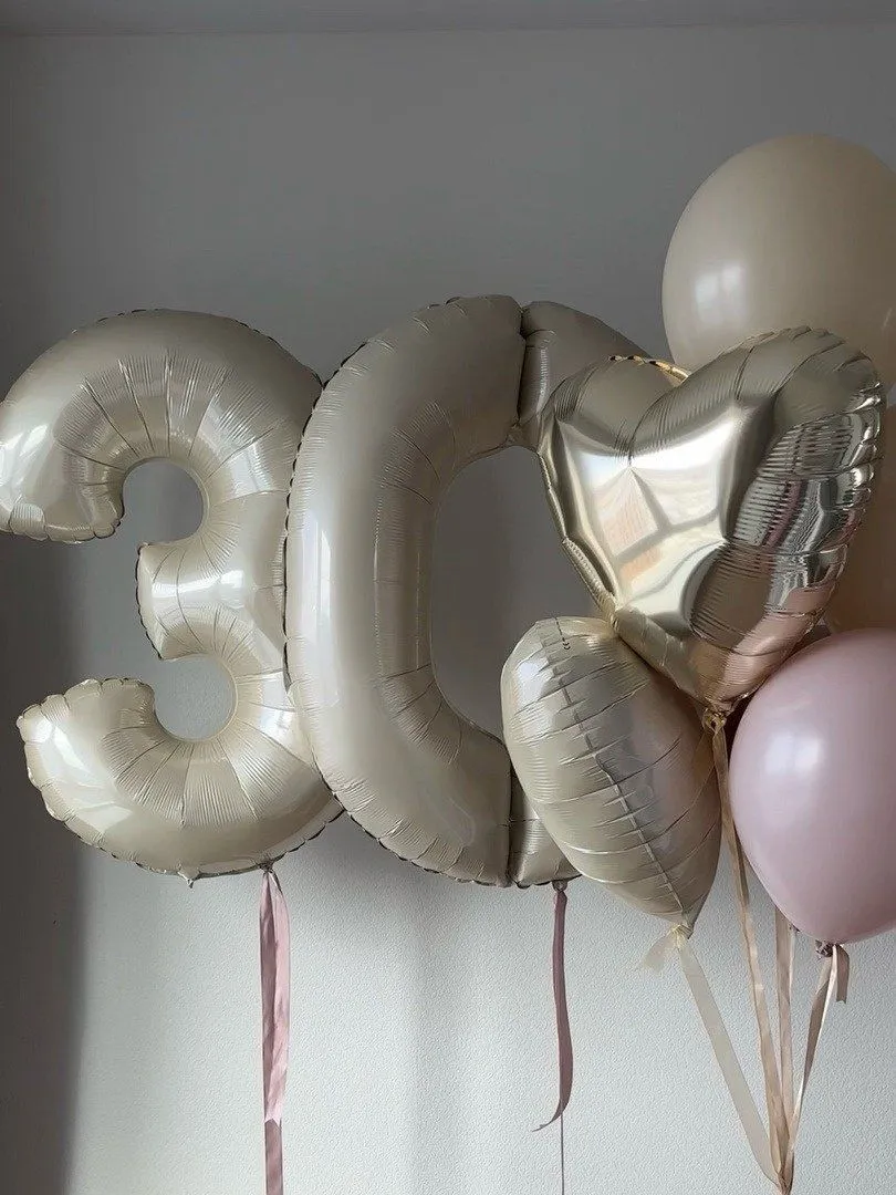№28 Цифра 30 с сердцами, кремовый с розовым — юбилей, Лавка Шаров Мытищи