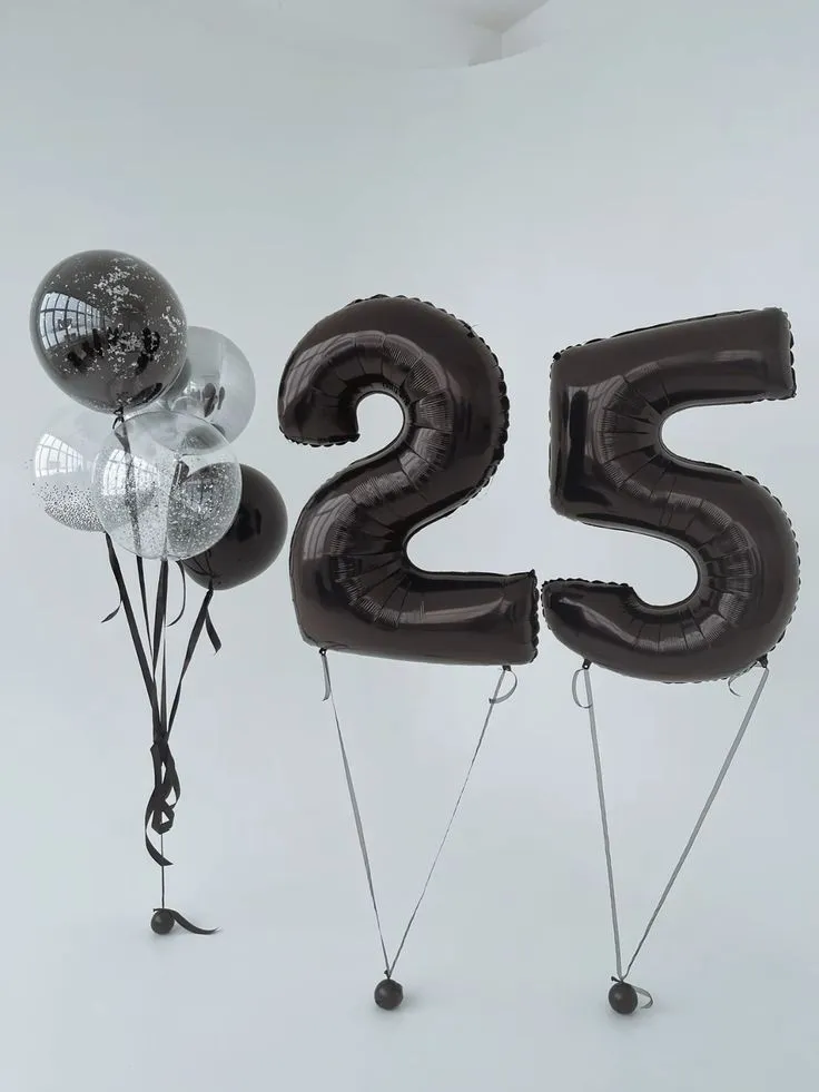 №31 Цифра 25 с фонтаном, чёрный с серебром — юбилей, Лавка Шаров Мытищи