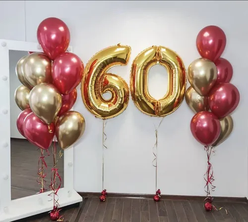 №6 Цифра 60 с двумя фонтанами, золото с бордовым — юбилей, Лавка Шаров Мытищи