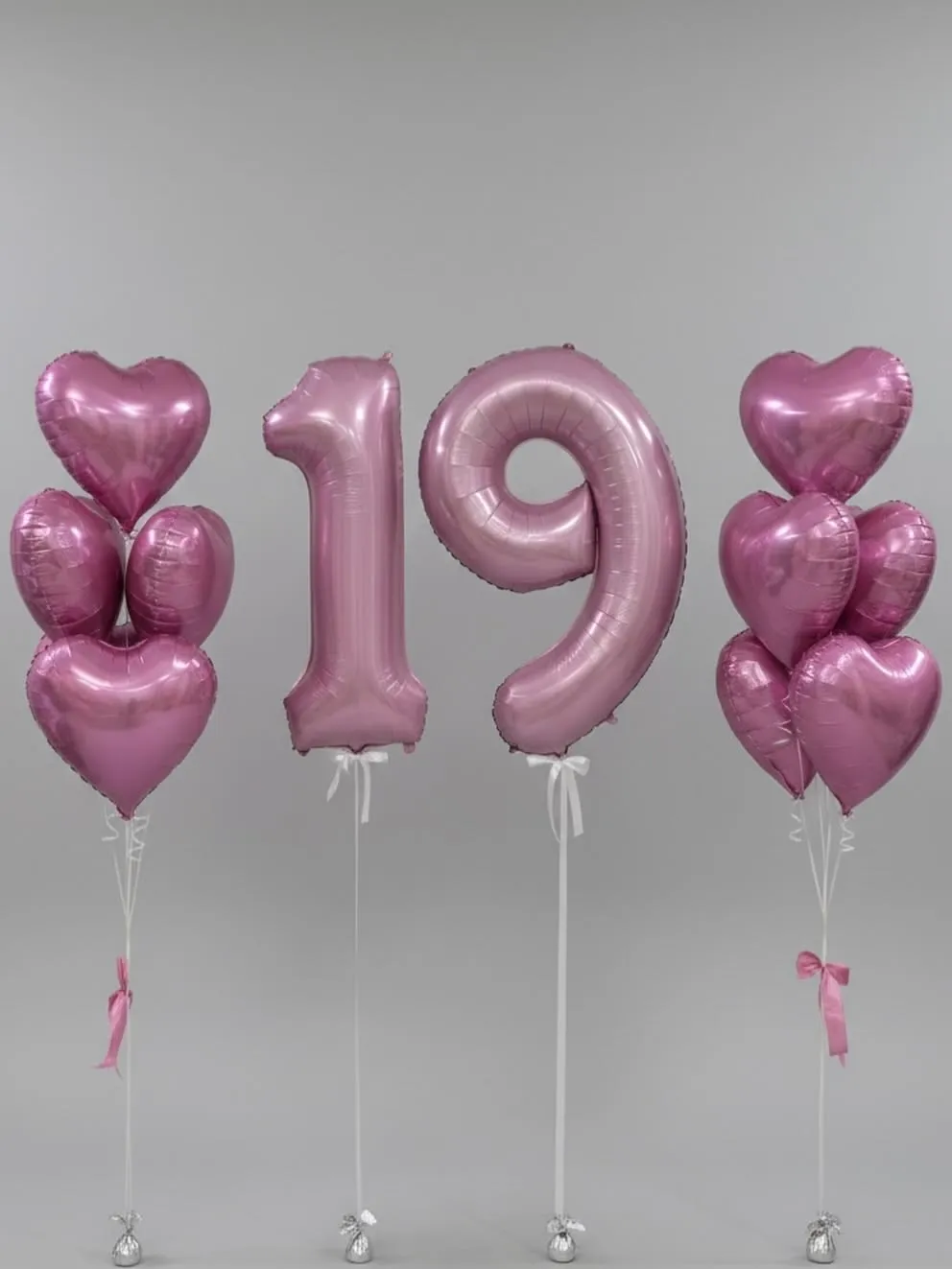 №8 Цифра 19 с двумя фонтанами из сердец, розовый — юбилей, Лавка Шаров Мытищи