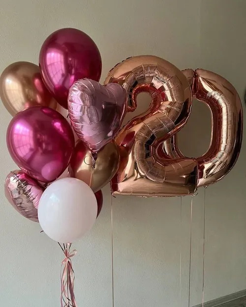 №22 Цифра 20 с фонтаном, розовое золото с малиновым — шары-цифры, Лавка Шаров Мытищи
