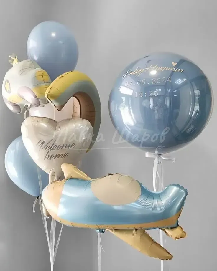 №1283 Шар-метрика с самолётом «Welcome home» — выписка из роддома, Лавка Шаров Мытищи