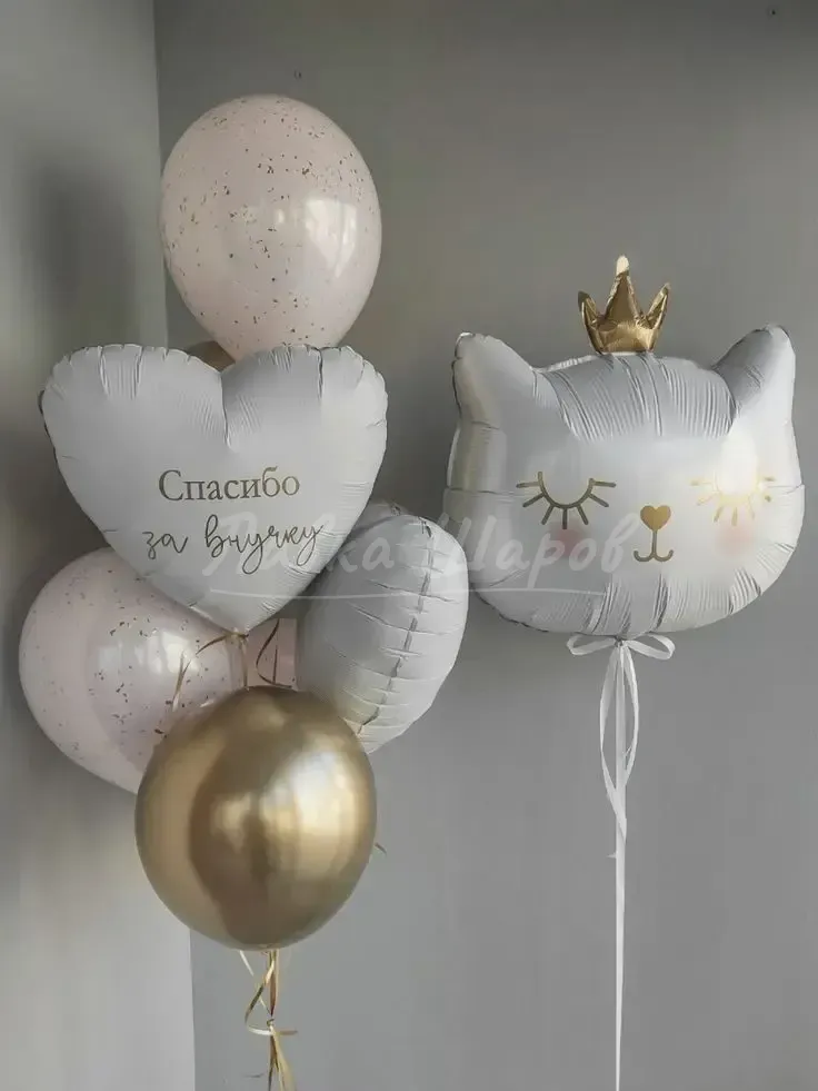 №1290 Фонтан из шаров с котёнком «Спасибо за внучку» — выписка из роддома, Лавка Шаров Мытищи
