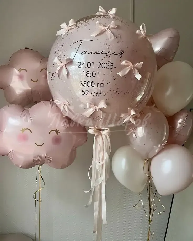 №1287 Шар-метрика с облаками, розовый — выписка из роддома, Лавка Шаров Мытищи